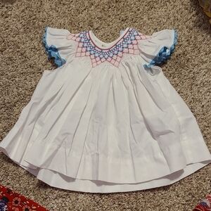 White Dress with Pink and Blue Embroidery